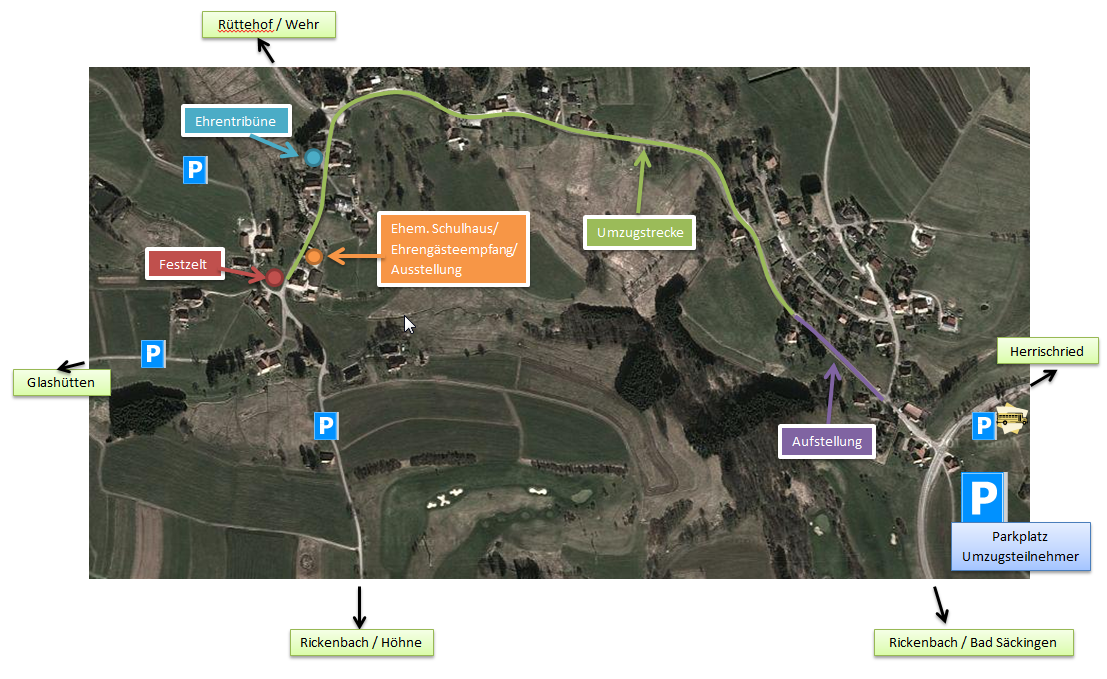 Skizze für Umzug zum Kreistrachtenfest der Trachtenkapelle Altenschwand am 23. Juni 2013